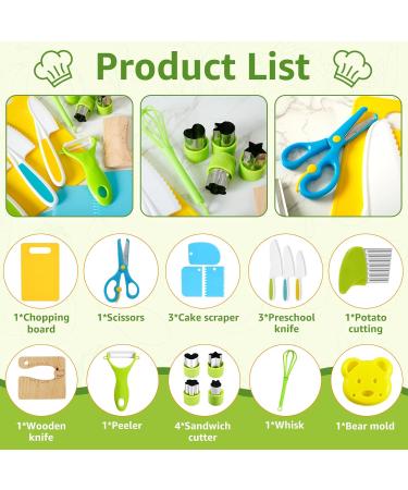 Abizarch 17Pcs Kids Cooking Cutter Set Safe Reusable Plastic Toddler Kitchen Cutter Set with Wooden Cutter Serrated Cutter Chopping Block Peeler Sandwich Cutter for Cutting Fruit Vegetable ZHAZHAMO 17 pieces - Buy Online on GoSupps.com