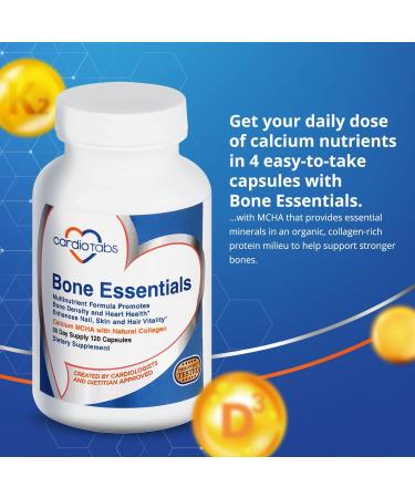 Cardiotabs Bone Essentials with MCHA & Collagen Calcium Supplement - High Absorption for Bone Density & Heart Health - 120 Capsules - Buy Online on GoSupps.com