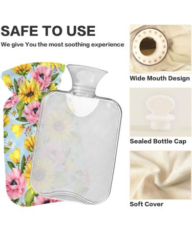 Hot Water Bottle 2L with Lid | Sunflower Daisy Design | Pain Relief & Winter Hand Feet Warmer International Shipping Available - Buy Online on GoSupps.com