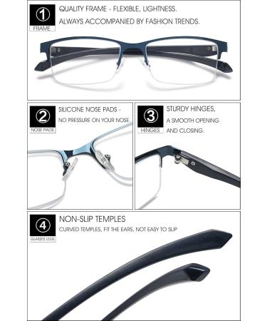 Vevesmundo Men's Sporty Rectangular Reading Glasses Set - Blue Light Filter +1.0 to +4.0 | 3 Pieces - Buy Online on GoSupps.com