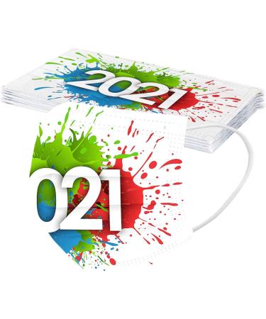ZQP BEUU 10PCS 2021 Happy New Year Disposable_Face_Mack for Adults 3-ply Non-Woven Fabric with Elastic Earloops Fireworks Camouflage Face Bandanas for Women Men Face Balaclava - Buy Online on GoSupps.com