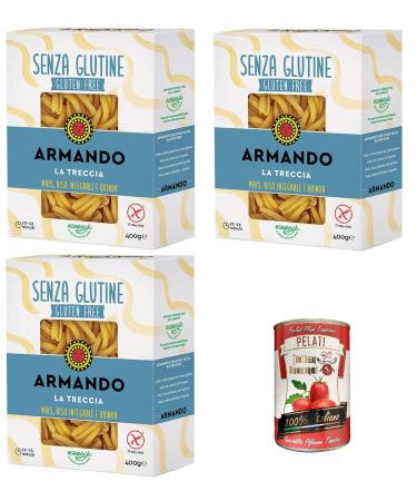 Italian Gourmet E.R. Armando La Treccia Gluten Free Multi-Grain Noodles with Corn Brown Rice and Quinoa 400g + Italian Gourmet Pelati 400g