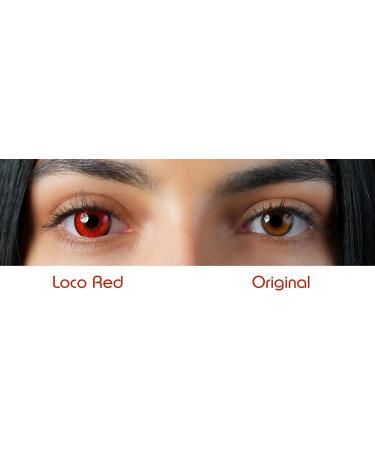 Charmiga Loco Red Colored Contact Lenses | Anime Crazy Red Annual Hydrogel Lenses | 0.0 Diopters | Carnival & Halloween Costume | 2 Lenses + Containers - Buy Online on GoSupps.com