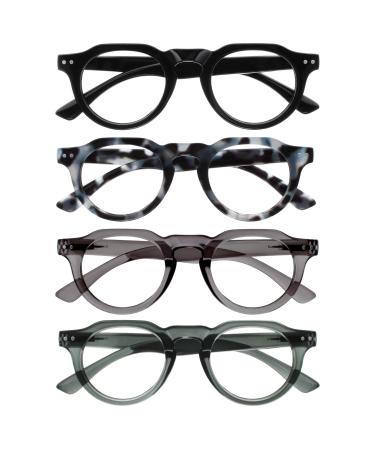 Opulize Rio Reading glasses with blue light filters - flattened out frame - women & men - spring hinges - B53-1 +2.00 Magnification glossy black - glossy blue tortoise - transparent dark green - transparent medium -sized