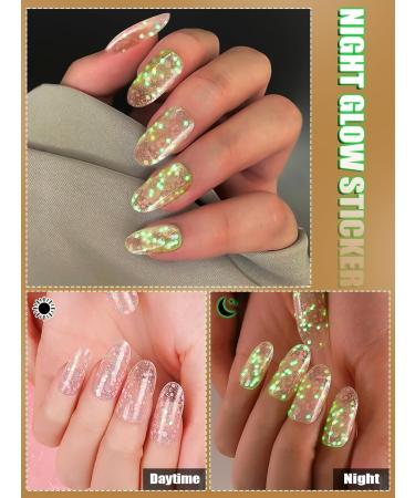 Kalolary 20PCS Luminous Glitter Gel Nail Polish Strips - Glow in the Dark Adhesive Full Wrap Sticker Set with Nail File - Waterproof Pink Gel Nail Wrap Stickers - Buy Online on GoSupps.com