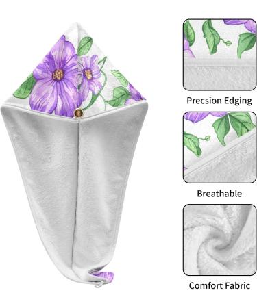 Purple Flowers & Green Leaves Hair Towel 2 Pack | Super Absorbent Quick Dry Turbans for Women & Girls - Buy Online on GoSupps.com