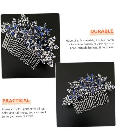 DOITOOL Wedding Tiara Dark Blue Hair Comb Headdresses for Women Bridal Glitter Barrette Girl Hair Clips Hair Combs for Women Accessories Flower Rhinestone Bride Wig European and American - Buy Online on GoSupps.com