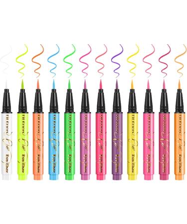 Liquid Eye Liner | Waterproof Fluorescent Matte Face Glitter | 12 UV Neon Pigmented Graphic Liners Face & Body Painting Liner Festival Makeup Kit for Women Girls - Buy Online on GoSupps.com