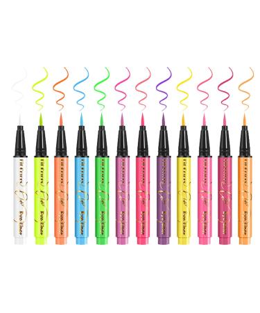 Liquid Eye Liner Waterproof Fluorescent Matte Face Glitter 12 Colors UV Neon Liquid Eye Liner Set Festival Accessories Makeup Kit Pigmented Graphic Liners for Eye Makeup