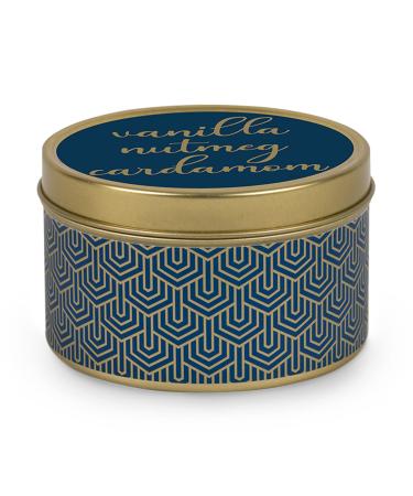 Paraffin-Free Scented Candle in Gold Tin Vegan Palm Wax Candles Spicy & Christmassy Scented Candles Holiday or Birthday Gifts for Women & Men 30-Hour Burn Time 6 oz (Vanilla Nutmeg Cardamom)