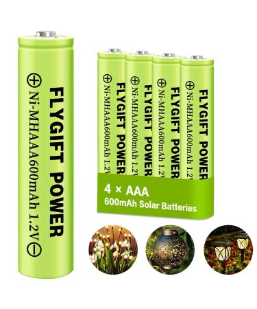 AAA Rechargeable Battery 1.2v Ni-MH Solar Batteries Low Self-Discharge Pre-Charged Triple A Battery for Solar Pathway Lights Outdoor Solar Lights (600mAh -4pack) AAA 600mAh 4 Pack