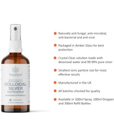 Benatural Essentials Colloidal Silver 100ml Spray Bottle | Premium 20PPM Silver | High PH | UK Made | NEW PACKAGING - Buy Online on GoSupps.com