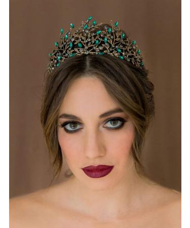 SweetV Vintage Crystal Leaf Metal Tiara - Gothic Queen Crown for Birthday, Prom, Pageant - Green Eden Headpiece - Buy Online on GoSupps.com