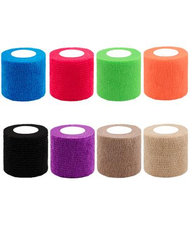 BQTQ 8 Rolls Cohesive Bandage 2 Inch Self Adherent Sport Wrap Tape Stretch Bandage Wrap Athletic Tape for Human and Animals Ankle Sprains Swelling 8 Colours Rainbow 2 Inch