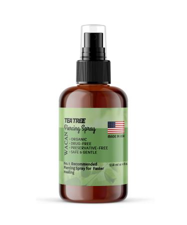 WACAN Fast-Healing Tea Tree Piercing Spray Solution Organic Essential Oil with Natural Sea Salts and Vitamins Solution Aftercare (4 OZ, Personal Size)