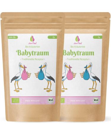 JOVITEA Baby Dream Tea Bio 2 SPARSET - traditional recipe - Special herbal mix - from controlled organic cultivation.100% natural and without the addition of sugar - 2x75g baby dream 2er set