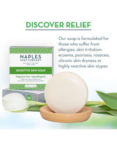 Naples Soap Company Sensitive Skin Soap Bar Fragrance Free Soothing Soap with Natural Botanicals & Postbiotics for Itchy Irritated Skin 2.65oz - Buy Online on GoSupps.com