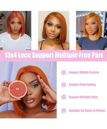 Ginger Orange Bob Wig Human Hair 13x4 Frontal Lace Wig 150% Density Straight Short Bob Wigs for Black Women - Buy Online on GoSupps.com
