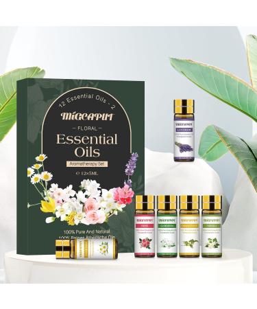 Migcaput 12x5ml Essential Oils Set - 100% Natural Aroma Diffuser Oils for Jasmine Lavender Geranium | Ideal for Diffusers Humidifiers & Massage - Buy Online on GoSupps.com