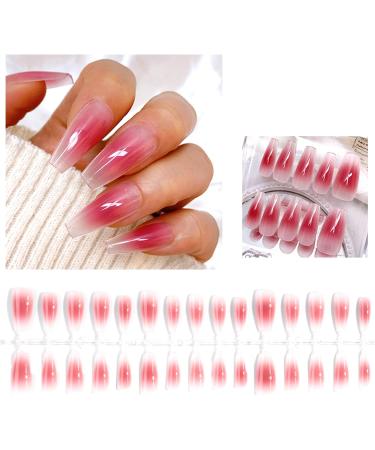 FEIlei 30Pcs Long Press on Nails Coffin French Fake Nails Tip Gradient Acrylic Nails Glossy False Nails for Women Girls - Buy Online on GoSupps.com