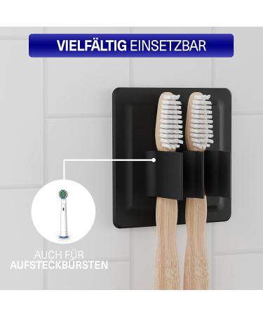 Lobux 2x Self-Adhesive Toothbrush Holder - Soft-Touch Silicone Super-Resistant Plug-In Brush Holder for Bathroom Mirror Shower Wall - Black - Buy Online on GoSupps.com