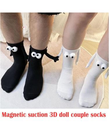 OYNAN Funny Magnetic Suction 3D Doll Couple Socks - Unisex Holding Hands - White+Black, One Size - Buy Online on GoSupps.com