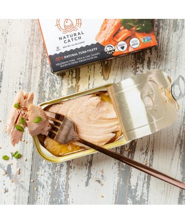 Natural Catch Tuna Filets (4.4 oz, Pack of 12) - Hand Cut, High Quality, Pole & Line Caught, 130 Calories - Gluten-Free, Paleo, Keto Friendly - Premium Yellowfin Tuna in Extra Virgin Olive Oil - Buy Online on GoSupps.com