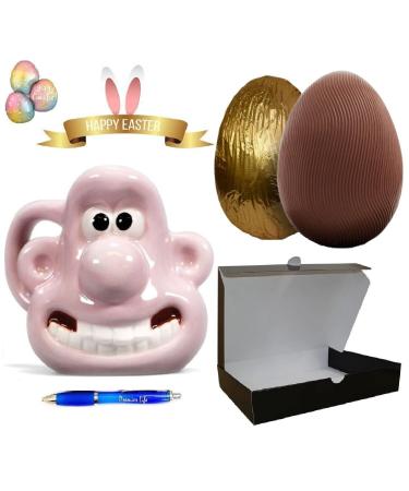 Wallace & Gromit Easter Set with face shaped mug gold Easter egg & Premier Life Store Pen