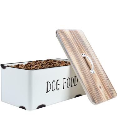 JIAYUAN Farmhouse Dog Food Storage Container | White Tin Pet Food Canister Bin with Wood Lid for Dogs - Rustic Design - Buy Online on GoSupps.com