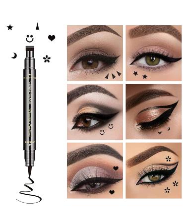 LOKFAR Double-headed Liquid Eyeliner Stamp Pen Set - 6 Pcs Waterproof Eyeliner Pencil for Women - Long-Lasting Eye-liner Stencils - Triangle Star Moon Heart Flower Smiley - Buy Online on GoSupps.com