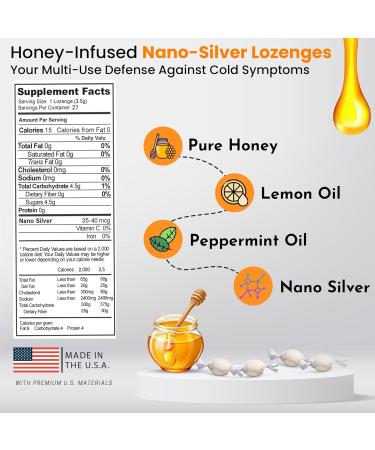 Optivida Health Nano-Silver Lozenges 60PPM for Oral Health & Immune Support - Fast-Acting Cough Drops with Lemon, Honey, Peppermint - 21 Count - Buy Online on GoSupps.com
