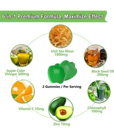 Organic Irish Sea Moss Gummies with ACV, Black Seed Oil & Chlorophyll - Thyroid, Digestion & Immune Support - 120 Vegan Gummies (2 Pack) - Buy Online on GoSupps.com