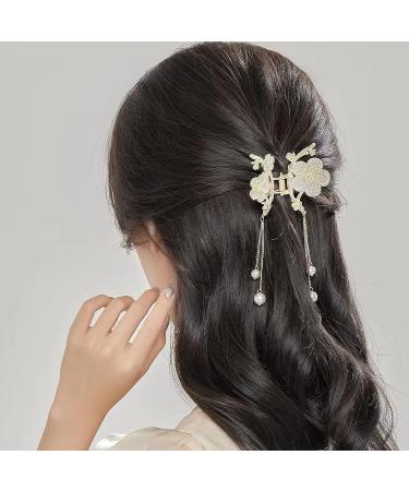 Flower Metal Hair Clips Set with Pearl Pendant - 2PCS Nonslip Claw Clamp Barrette Clips for Women and Girls - Buy Online on GoSupps.com