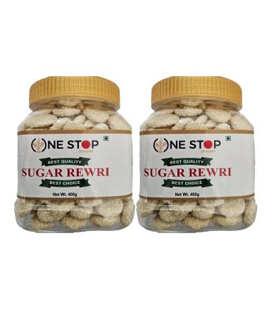 One Stop Dealers Sugar Rewri (400 Gram) - Traditional Indian Sweet Treat - Made from Sugar Cane Unrefined Sugar (Pack of 2)