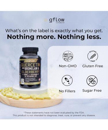 Quercetin with Bromelain Zinc Vitamin C Vitamin D Elderberry - 120 Veggie Capsules Non-GMO Gluten-Free | Immune Support Supplement | Made in USA | 2 Months Supply 120 Count (Pack of 1) - Buy Online on GoSupps.com