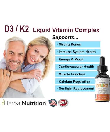 Herbal Nutrition Organic Vitamin D3 K2 Drops 5000 IU D3 + 63mcg MK7 K2 270 Servings, Vegan, Liquid Supplement Superior Delivery Bone, Heart, Immune & Mood Support Peppermint Flavor 1 - Buy Online on GoSupps.com