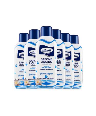 Milmil milmil Universal Refill Liquid Glycerine Soap 6 Pieces x 1000 ml Manins Refill Soap Face Soap Corpo Physiological pH Moisturising Formula Dermatologically Tested