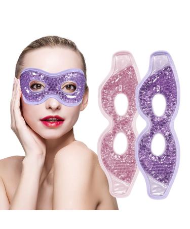 Permotary 2PCS Gel Eye Mask Reusable Hot Cold Compress Pack Eye Therapy ,Therapeutic Gel Eye Spa Pad for Puffiness /Dark Circles/Eye Bags/Dry Eyes/Headaches/Migraines/Stress Relief-Purple&Pink