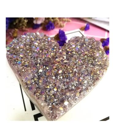 Natural Crystal Rough Amethyst Geode Heart Stones Crystal Crystals Stones Titanium Rainbow Aura Amethyst Cluster Angel Aura Quartz (Size : 70-80g)
