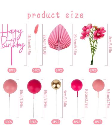 29 PCS Flowers Cake Toppers Decorations Pink palm leaves cake topper Happy Birthday Cake Topper Boho Flower Cake Topper Boho Themed Party Ball Cake Insert Decoration For Diy Birthday Party Wedding - Buy Online on GoSupps.com