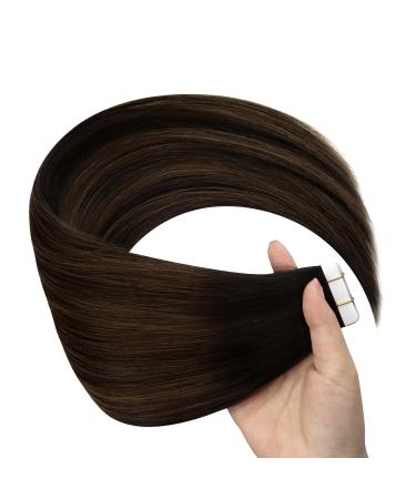 Youngsee Ombre Tape-In Hair Extensions - Real Human Hair 40cm Dark Brown to Medium Brown 50g Invisible Skin Weft - Buy Online on GoSupps.com