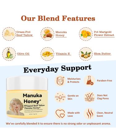 Organic Grass-Fed Beef Tallow Balm (4oz/2pack) - Whipped with Manuka Honey Ultra-Moisturizing for Face & Body Natural Skincare for Dry & Sensitive Skin 4 Fl Oz (Pack of 2) - Buy Online on GoSupps.com