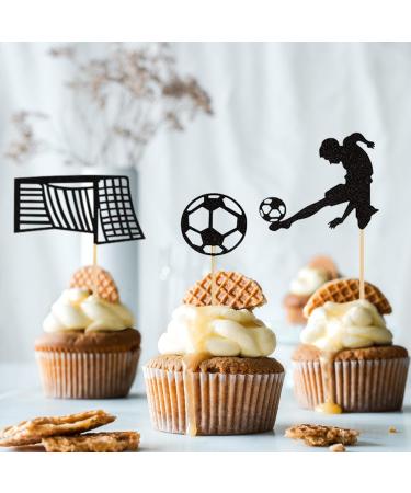 UXYOKM 24Pcs Football Cupcake Toppers Black Glitter Football Players Sport Soccer Cupcake Picks Baby Shower Birthday Sports Theme Party Cake Decorations Supplies - Buy Online on GoSupps.com