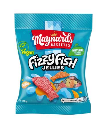 Maynards Bassetts Vegan Fizzy Fish Jellies 12 x 130g Bags