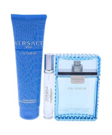 Versace Man Eau Fraiche by Versace for Men - 3 Pc Gift Set 3.4oz EDT Spray 10ml EDT Spray 5oz Bath and Shower Gel - Buy Online on GoSupps.com