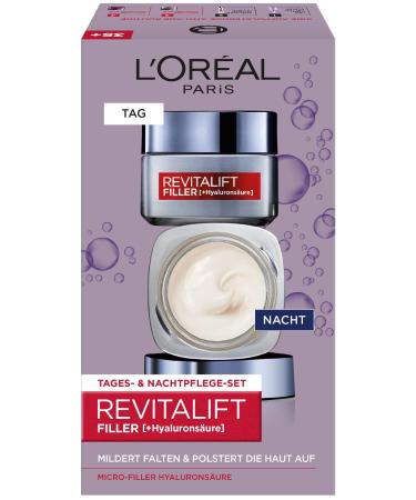 L'Or al Paris facial care set anti-aging hyaluron day care and night care against wrinkles with micro filler hyaluronic acid Revitalift Filler 2 x 50 ml daily & night care set 100 ml (1 Pack) - Buy Online on GoSupps.com