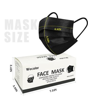 50 Pcs Black Disposable 3 Ply Earloop Face Masks - Home, School, Office & Outdoors - Buy Online on GoSupps.com