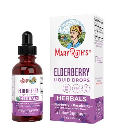 MaryRuth Organics Elderberry Drops Elderberry Blueberry + Raspberry Flavor 30ml Vegan Gluten Free
