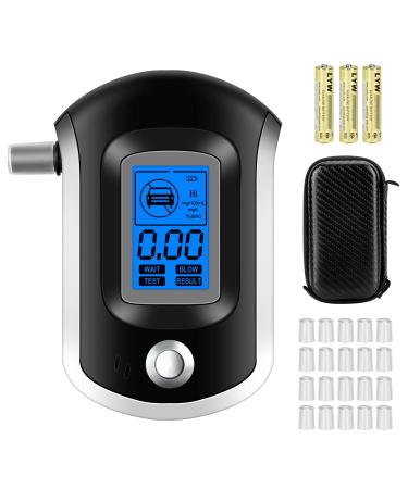 Alcohol Breathalyzer, Professional-Grade Accuracy Alcohol Breath Tester, Portable Digital LCD Blood Alcohol Tester with 20 Mouthpieces for Personal or Home Party Use Black