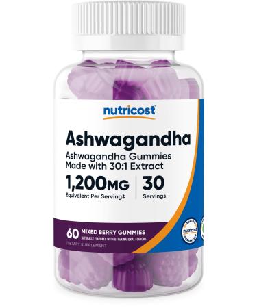Nutricost Ashwagandha Gummies (Mixed Berry) 1 200mg Equivalent (from 40mg of 30:1 Extract) Per Serving 60 Gummies for 30 Servings Per Bottle - Vegetarian GMO Free and Gluten Free